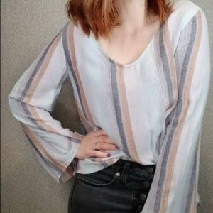 ANTHROPOLOGIE Cloth & Stone Striped Bell Sleeve Blouse S